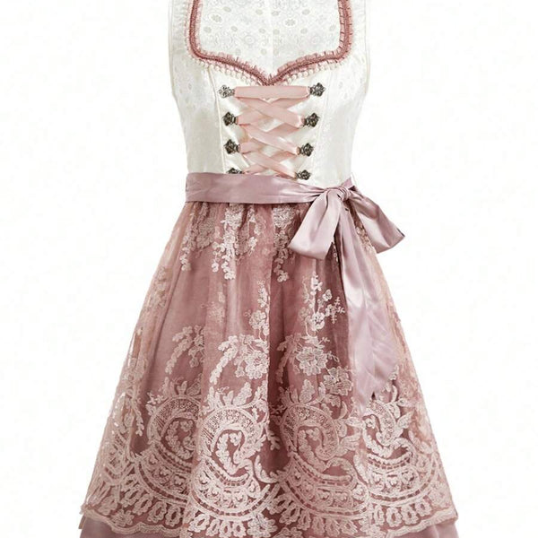 Damen Midi Dirndl mit Spitze & Schürze | Oktoberfest Trachtenkleid | DirndlGlanz