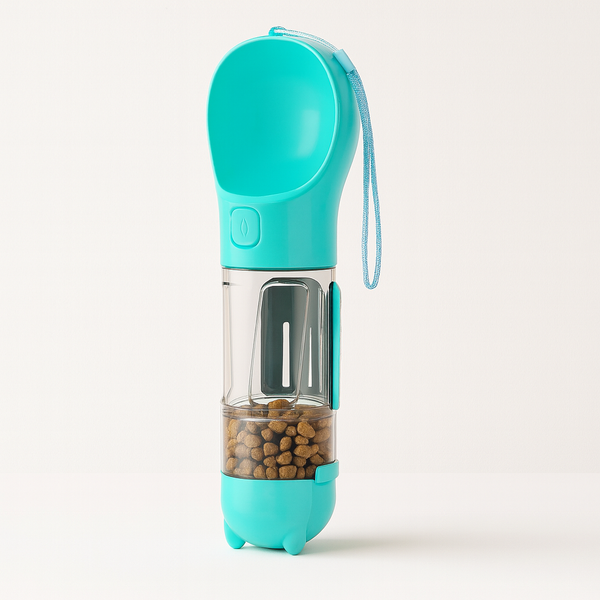Trinkflasche für Hunde mit Snackbehälter und Kotbeutelspender | DurstFreund