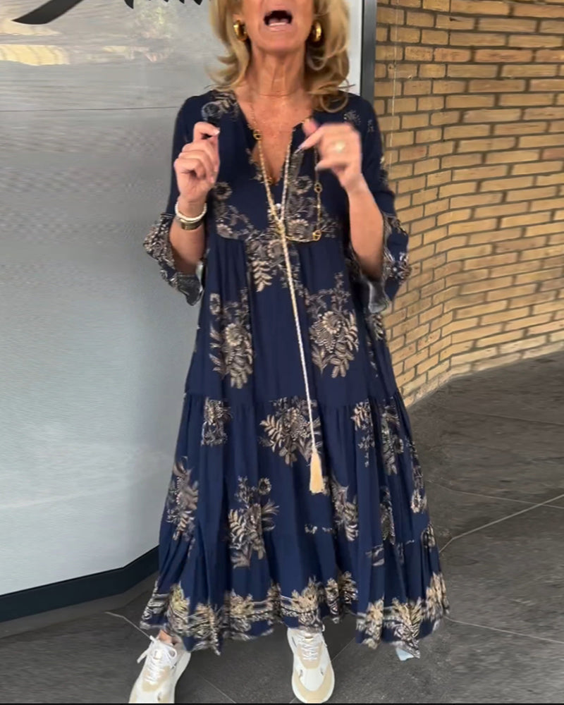 Manuela Lässiges Vintage-Kleid mit V-Ausschnitt
