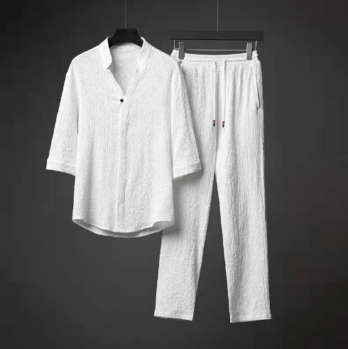 Herren Leinen-Look Sommer Set | Zweiteiliges Freizeit-Outfit mit Kordelzughose | Luftig & Atmungsaktiv