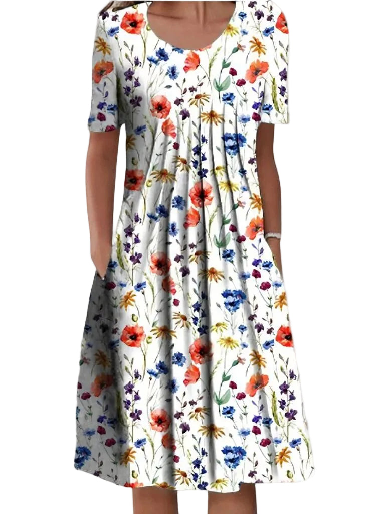 Blumenkleid Damen | Elegantes Kleid mit floralem Muster und bequemer Passform