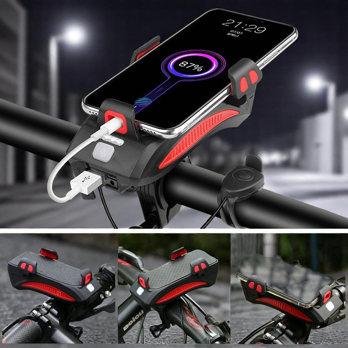 Fahrradlicht mit Handyhalterung & Powerbank | Fahrradbeleuchtung vorne | PowerRide