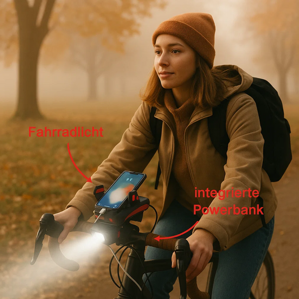 Fahrradlicht mit Handyhalterung & Powerbank | Fahrradbeleuchtung vorne | PowerRide