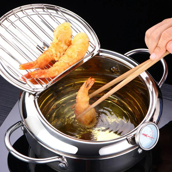Fritteuse | Pfanne aus Edelstahl mit Thermometer | FrittierMeister