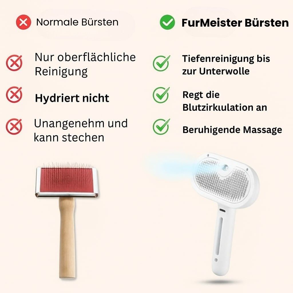 Hundebürste & Katzenbürste | Bürste für Kurzhaar & Langhaar mit Dampffunktion | FurMeister