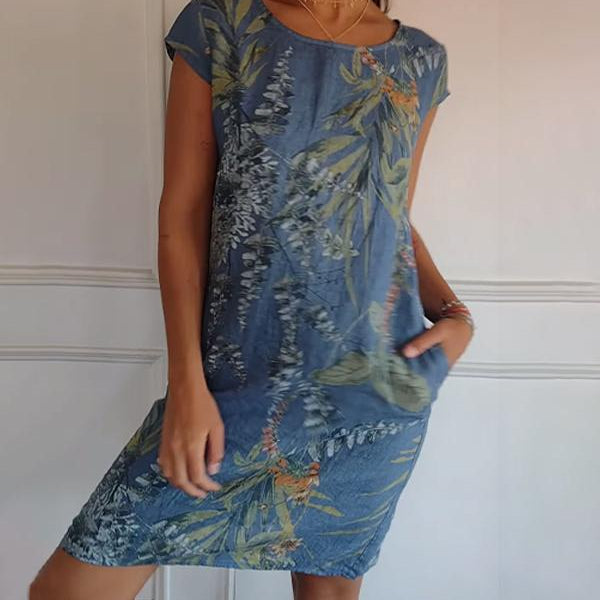 Damen Freizeitkleid | Lockeres knielanges Kleid mit Rundhalsausschnitt für Alltag, Büro und warme Tage