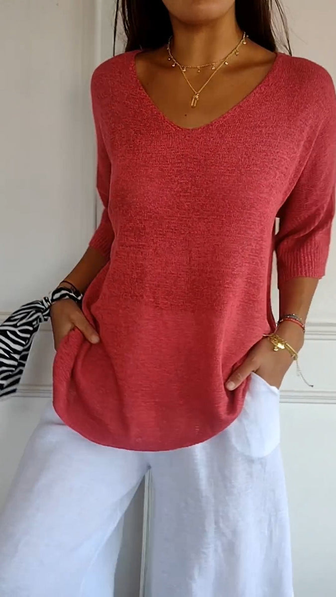 Miriam™ | Unifarbenes Stricktop mit V-Ausschnitt