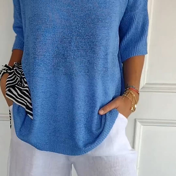 Kaitie™ Unifarbenes Stricktop mit V-Ausschnitt