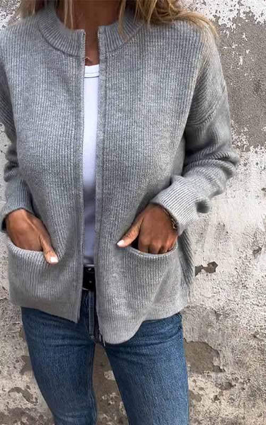 Carla™ | Baumwolle Zip Strickjacke