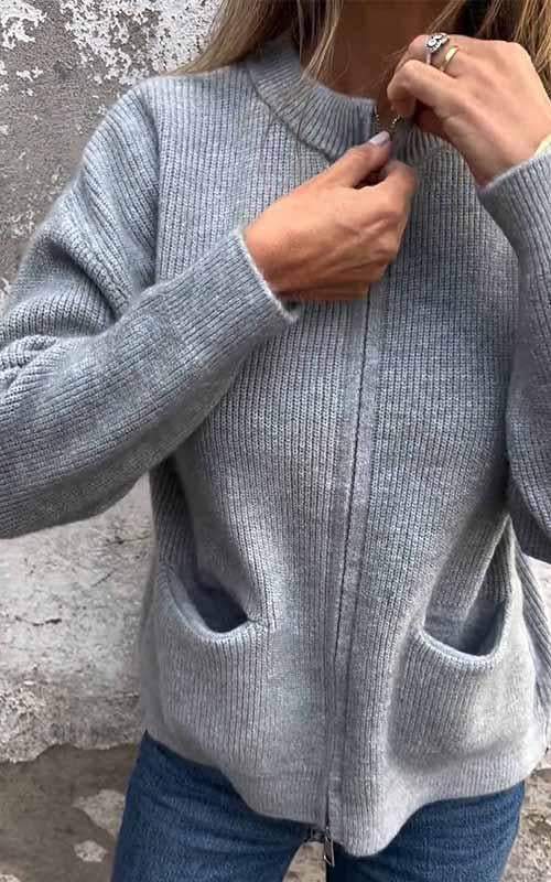 Carla™ | Baumwolle Zip Strickjacke