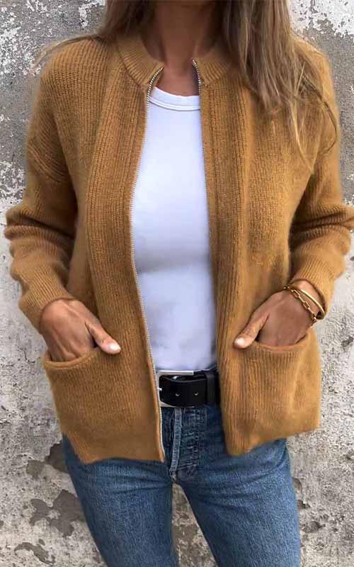 Carla™ | Baumwolle Zip Strickjacke