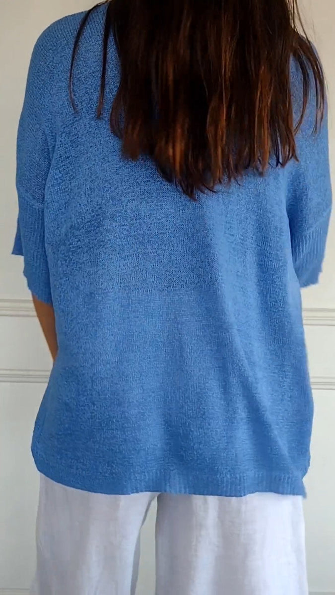 Kaitie™ Unifarbenes Stricktop mit V-Ausschnitt