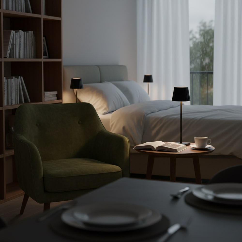 Kabellose Tischlampe | Lampe für Wohnzimmer | Moderne Tischleuchte mit Akku | VelaLume