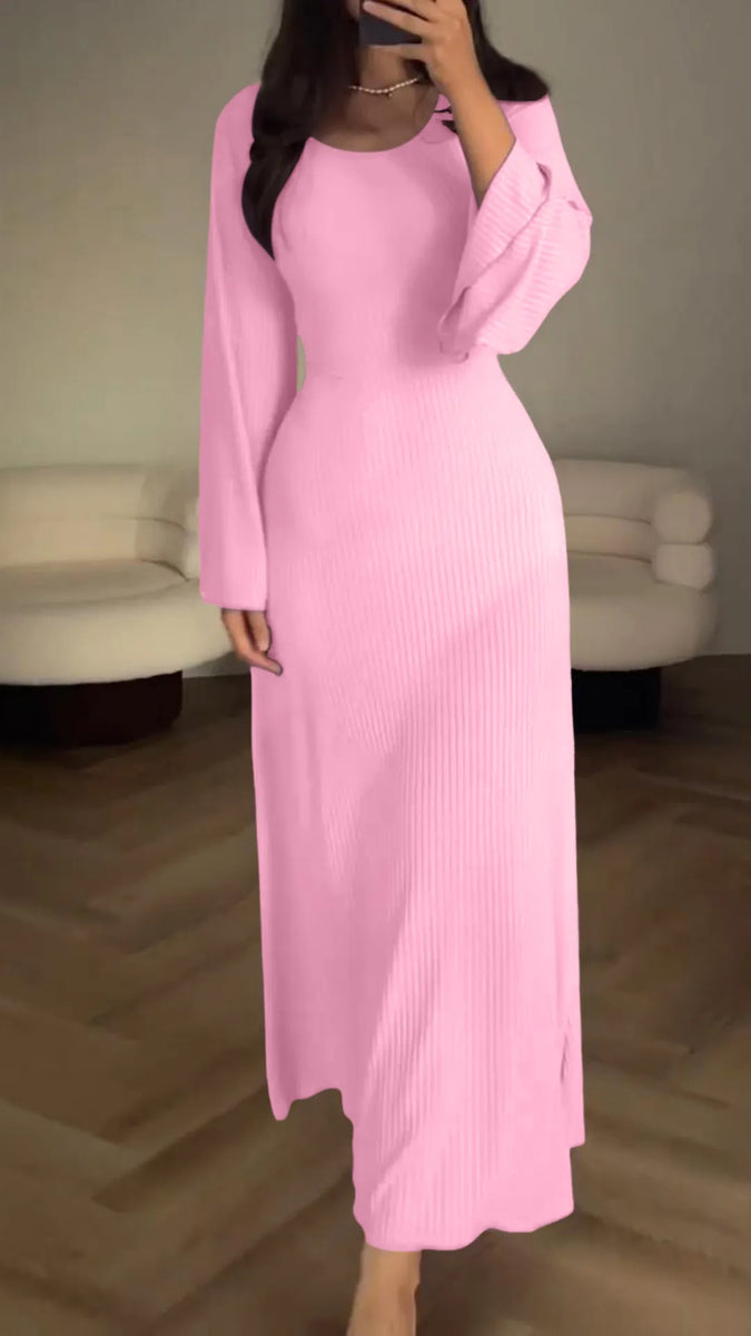 Elegantes Bodycon Maxikleid mit Schnür-Taille | flatternde Ärmel & ausgestellter Rock | figurbetont & bequem | S–XL