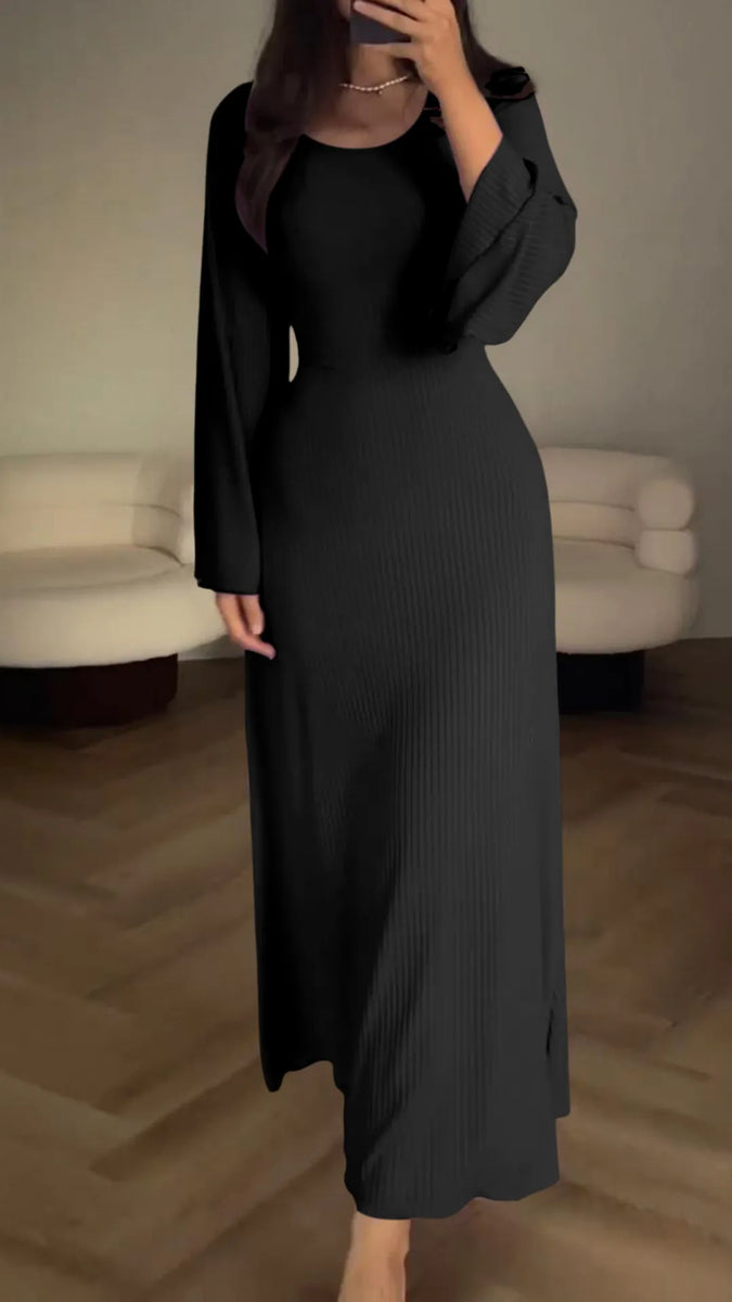 Elegantes Bodycon Maxikleid mit Schnür-Taille | flatternde Ärmel & ausgestellter Rock | figurbetont & bequem | S–XL