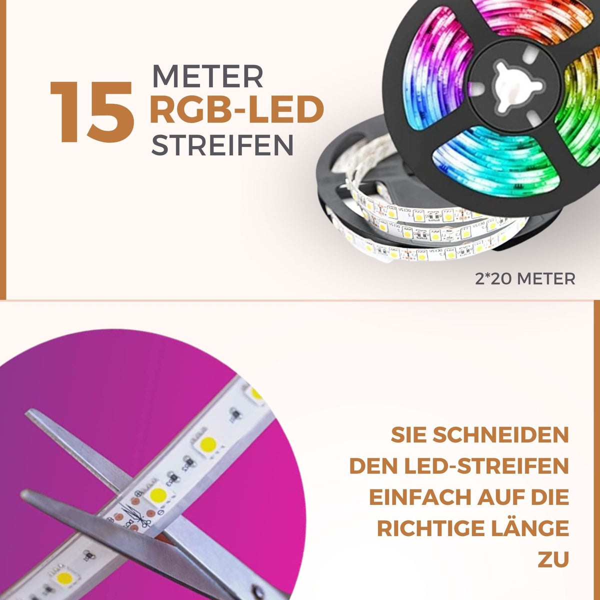 LED Streifen 15 Meter | LED Strip mit App & Fernbedienung | LED Beleuchtung | StreifLux