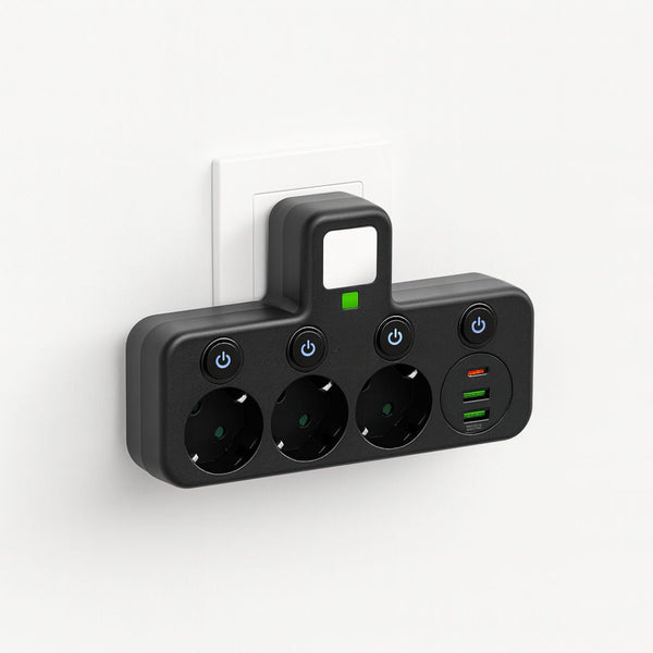 Steckdosenleiste mit 3 Steckdose | Mehrfachsteckdose mit USB & Schalter | PowerGrid