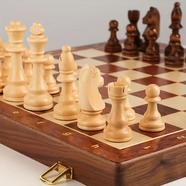 Schachspiel aus Holz | Schachbrett mit Schachfiguren | faltbar & tragbar | RoyalBrett