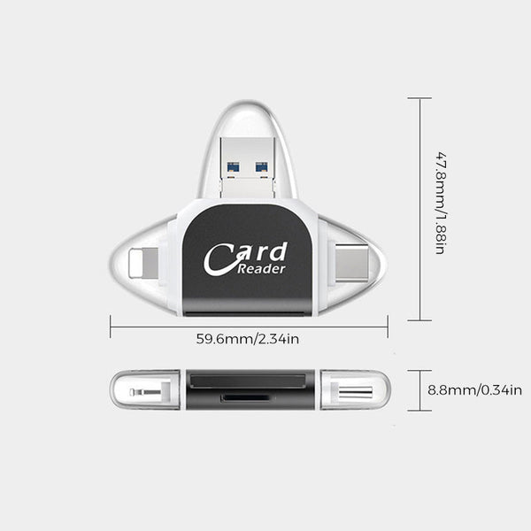 SD Kartenleser mit USB A, USB C, Micro USB & Lightning | Kartenlesegerät für iPhone, Android & Laptop | SD Kartenadapter | FlexiLink
