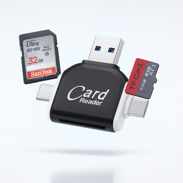 SD Kartenleser mit USB A, USB C, Micro USB & Lightning | Kartenlesegerät für iPhone, Android & Laptop | SD Kartenadapter | FlexiLink