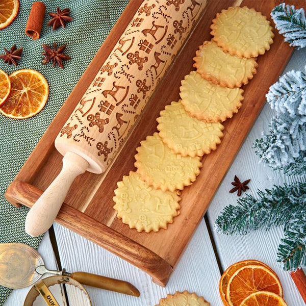 Nudelholz mit Muster | Teigroller mit Ausstechformen für Weihnachten | TeigForm