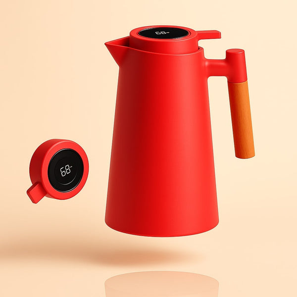 Thermoskanne mit Temperaturanzeige | Isolierkanne 1 Liter für Kaffee & Tee | Heatina