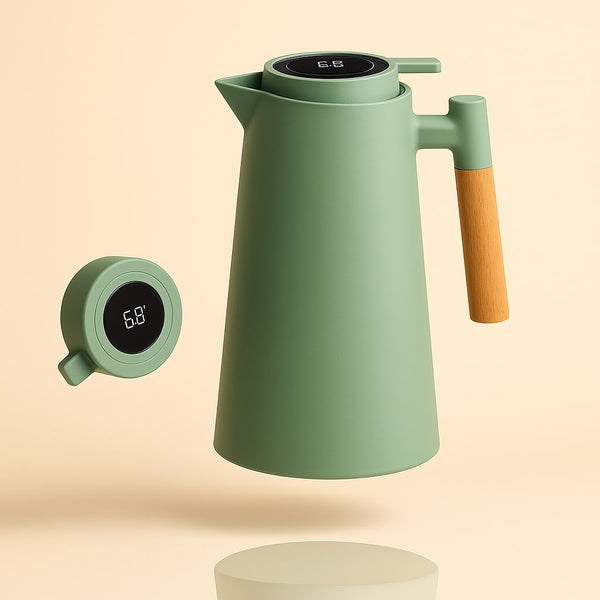 Thermoskanne mit Temperaturanzeige | Isolierkanne 1 Liter für Kaffee & Tee | Heatina