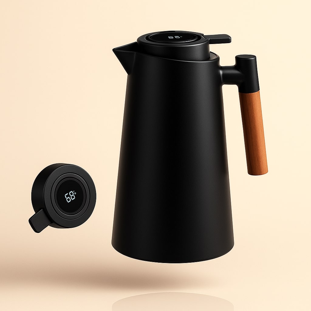 Thermoskanne mit Temperaturanzeige | Isolierkanne 1 Liter für Kaffee & Tee | Heatina