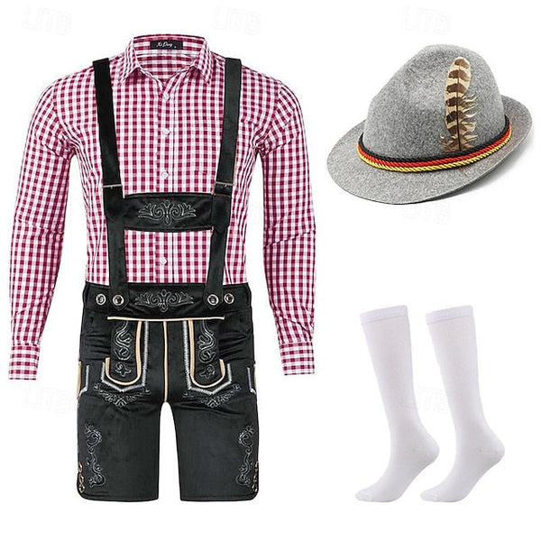 Oktoberfest Outfit Herren | Komplett-Set mit Lederhose, Hemd, Socken & Hut | Trachtenheld