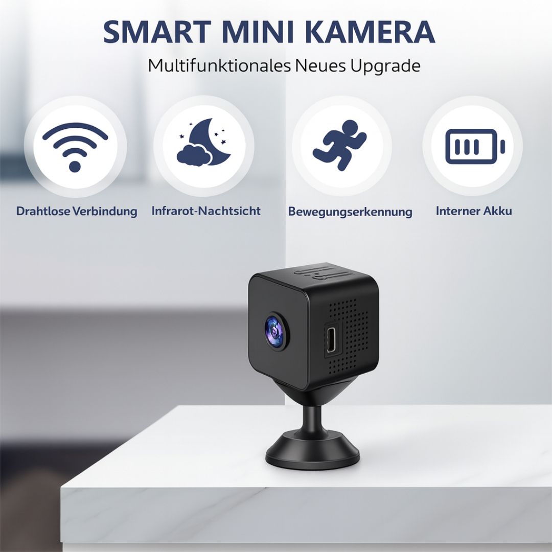 Überwachungskamera für außen & innen | Mini WLAN Kamera mit Live Übertragung auf Handy | Kabellos & Kompakt | MiniWächter