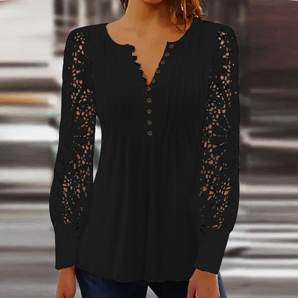 Damen Bluse mit floralen Häkelärmeln | Zarte Transparenz & eleganter Look | Vielseitig kombinierbar | Bellamy