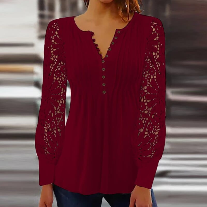 Damen Bluse mit floralen Häkelärmeln | Zarte Transparenz & eleganter Look | Vielseitig kombinierbar | Bellamy