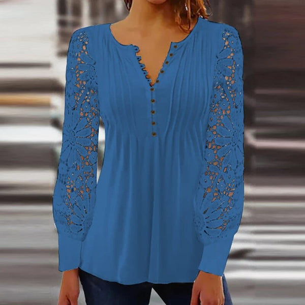 Damen Bluse mit floralen Häkelärmeln | Zarte Transparenz & eleganter Look | Vielseitig kombinierbar | Bellamy