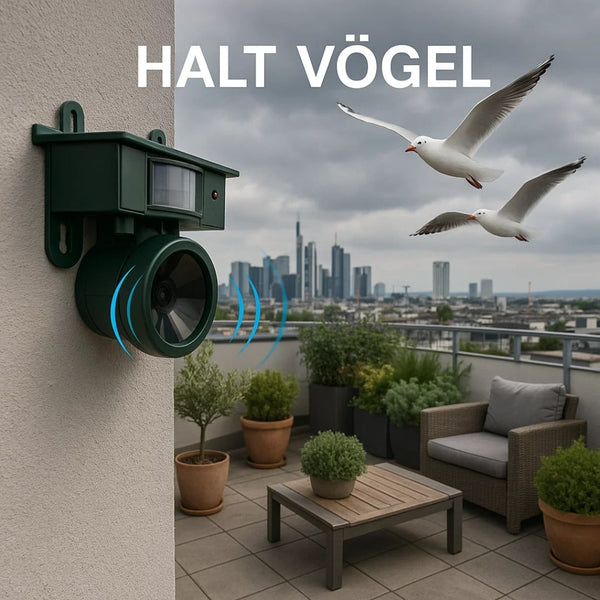 Tauben vertreiben von Balkon & Garten | Vogelabwehr Gerät | VogelBlock