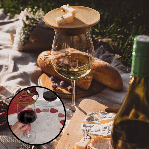 Tablett für Weingläser | Stilvolles Holz Snackteller für Snacks & Fingerfood | WeinTisch