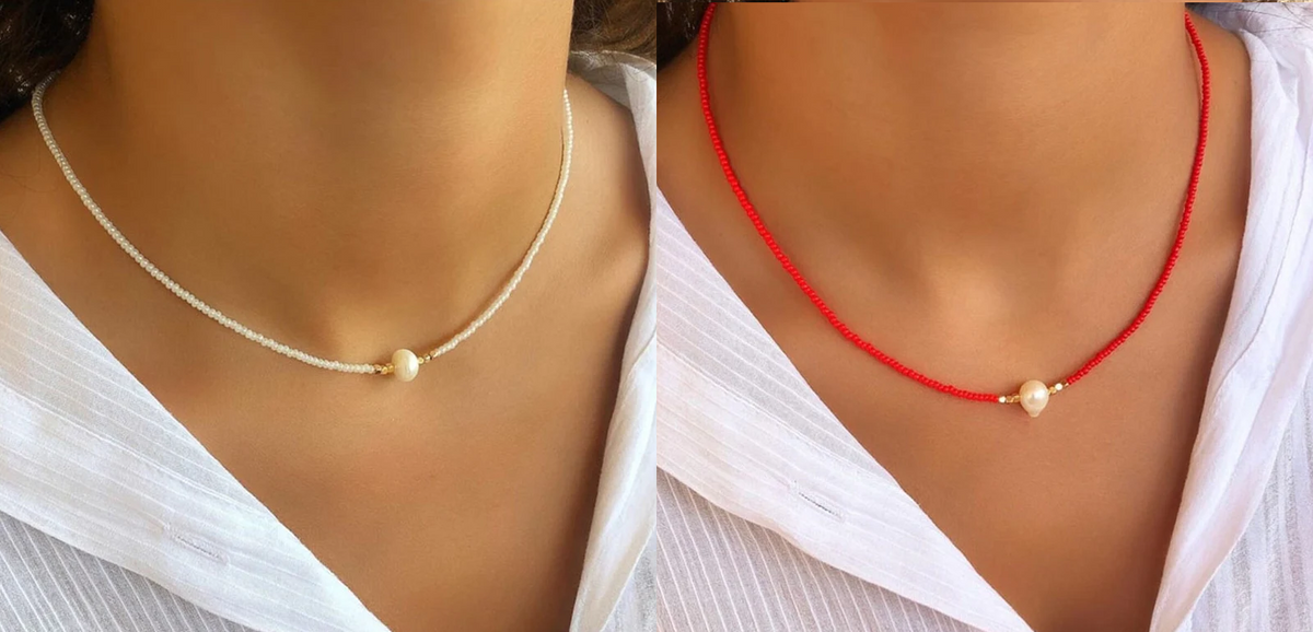 Perlen Halskette Damen handgefertigt | Süßwasserperlen Schmuck elegant | Zeitlose Damen Kette verstellbar