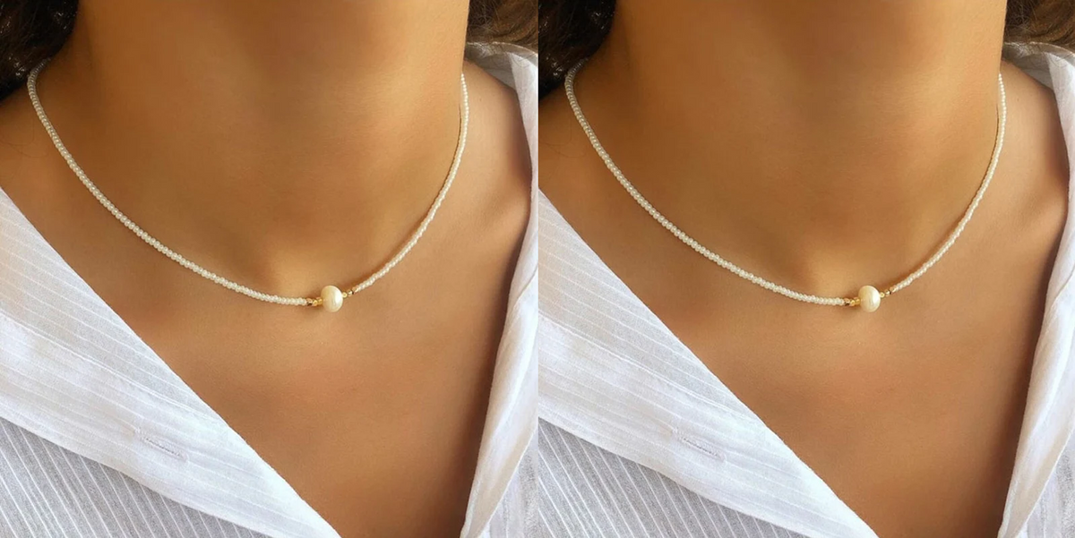 Perlen Halskette Damen handgefertigt | Süßwasserperlen Schmuck elegant | Zeitlose Damen Kette verstellbar